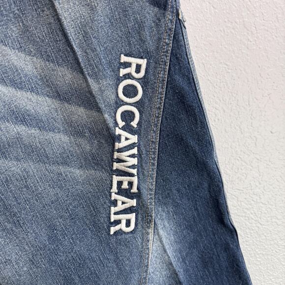 Rocawear Jeans Womens 27 Patchwork Denim Carpenter Baggy Hip Hop Y2K Boys 18? - Picture 9 of 16
